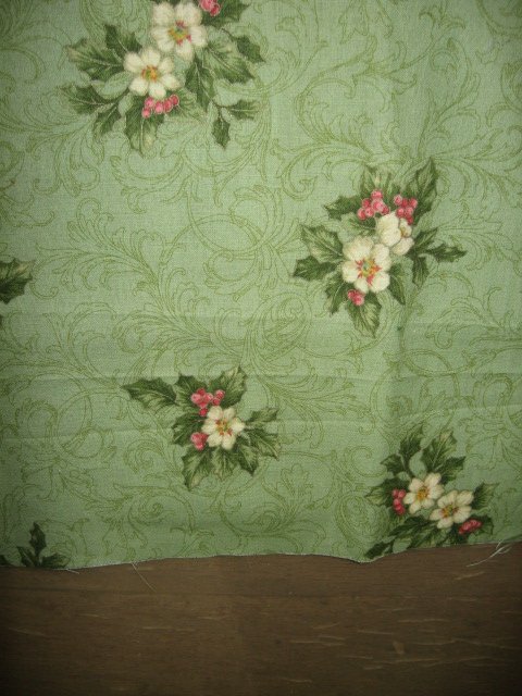 Image 1 of Holly poinsettia flowers green fabric two yard piece