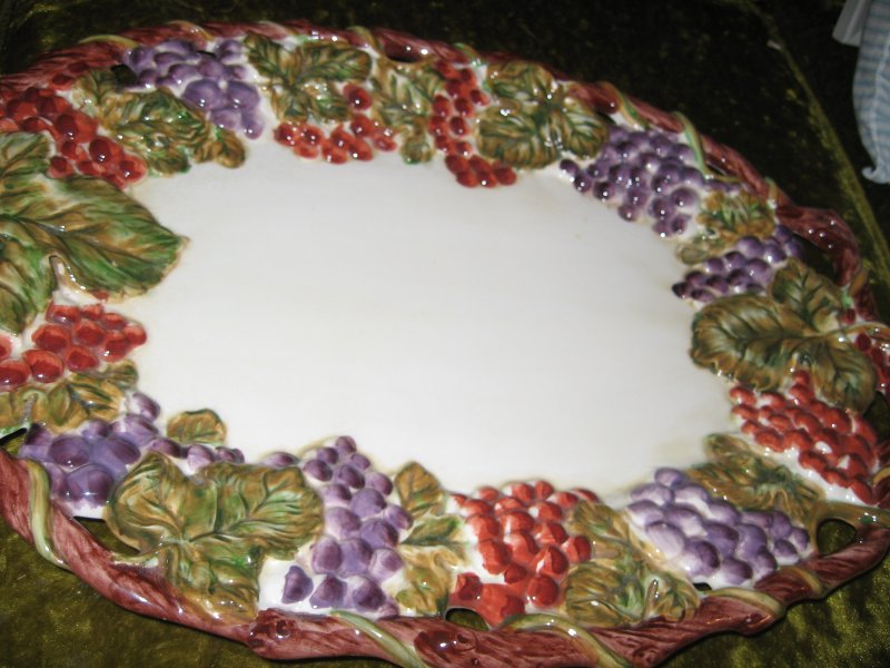 Image 0 of ceramic fruit platter grapes leaves oval 19 by 13 inch beatiful