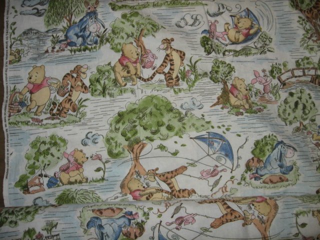 Image 1 of Disney Piglet Tigger Pooh umbrella cotton fabric windy day by the yard