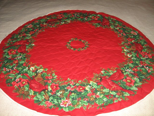 Image 0 of Cardinal Christmas Tree Skirt Small 34 inch Diameter 