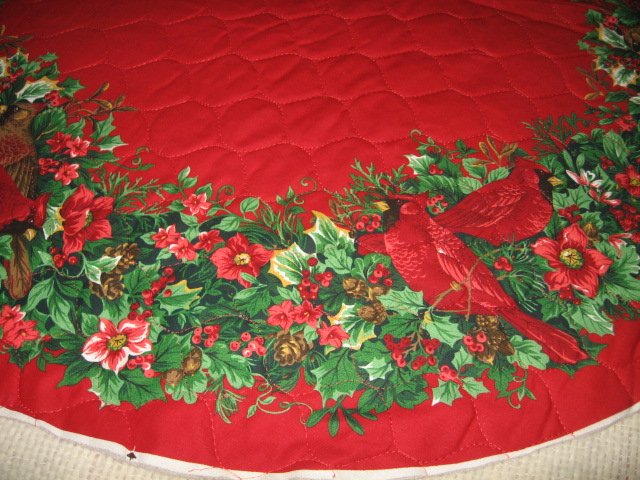 Image 1 of Cardinal Christmas Tree Skirt Small 34 inch Diameter 