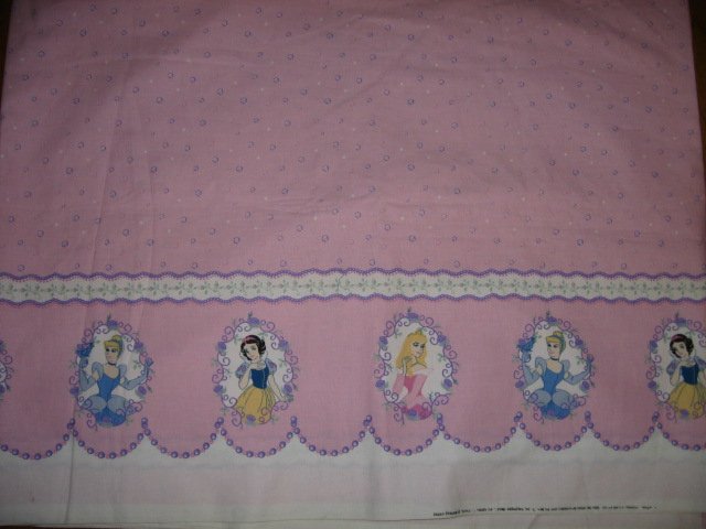 Image 0 of Princesses Cinderella Snow White on border cotton Fabric pink by the yard