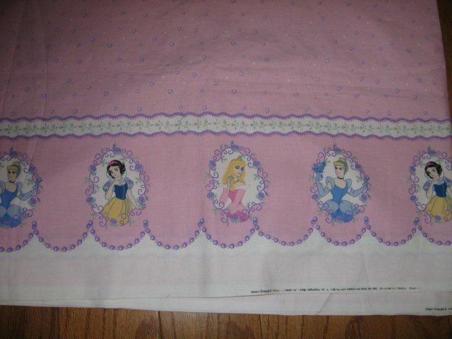 Image 1 of Princesses Cinderella Snow White on border cotton Fabric pink by the yard