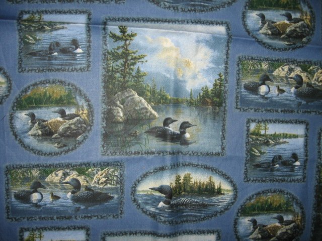 Loons several pictures two pieces 22 inch by 24 inch each Cotton Fabric 