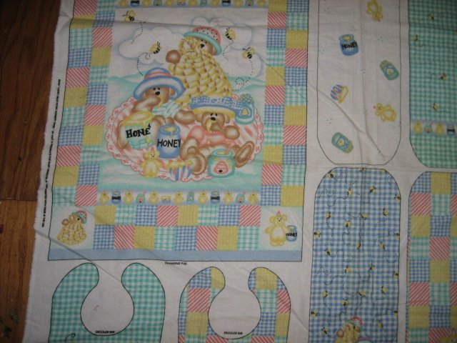 Image 1 of Honey Bear Picnic flannel burp cloths,bibs,changing pad set to sew