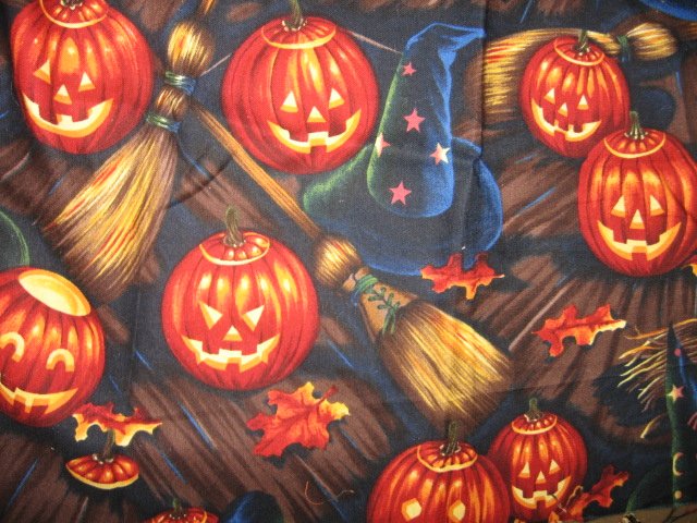 Halloween pumpkin brillient fabric broom witch hat Rare