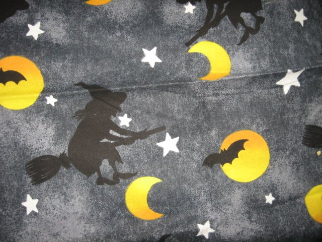 Image 0 of Halloween witch broom moon dark sky cotton fabric Rare