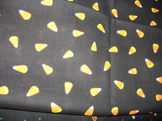 Halloween candy corn on black cotton fabric Rare