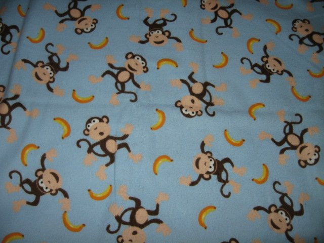 Image 0 of Monkeys bananas light blue Flannel  Blanket for boy 