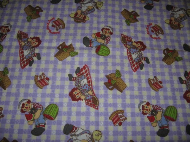 Raggedy Ann Andy Lilac Child Flannel Fabric Blanket 30 inch by 44 inches