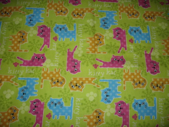 Kitty Kat colors cats 100% cotton flannel 40 inch by 52 inch piece