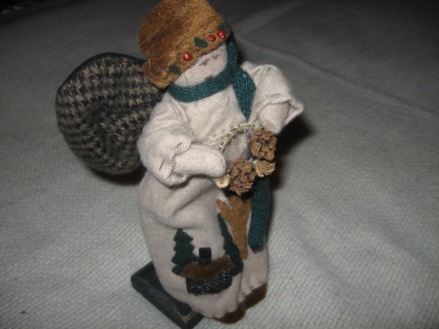 Image 1 of Christmas Angel stand  11 inch wings cabin trees collectible