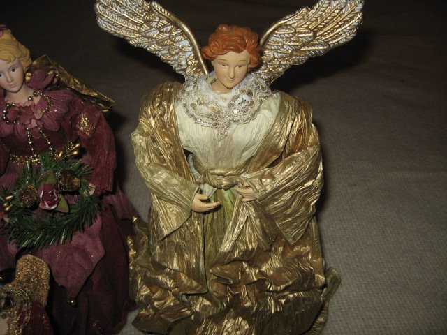 Image 1 of Christmas angels set of five gold maroon paper glitter