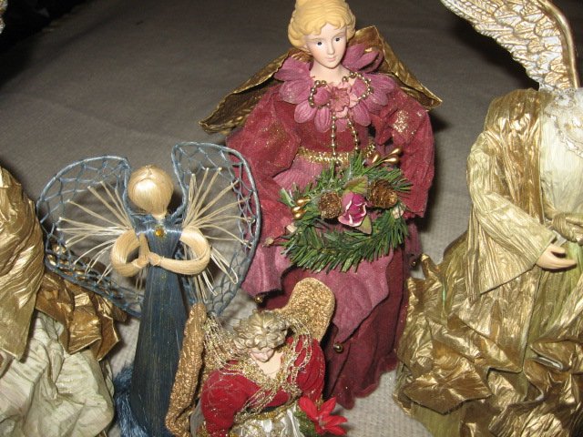Image 2 of Christmas angels set of five gold maroon paper glitter