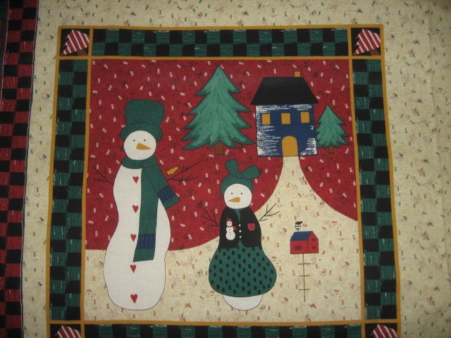 Snowmen Angel birdhouse house Christmas set of four pillow panels