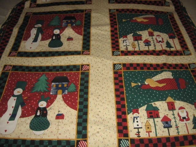 Image 2 of Snowmen Angel birdhouse house Christmas set of four pillow panels