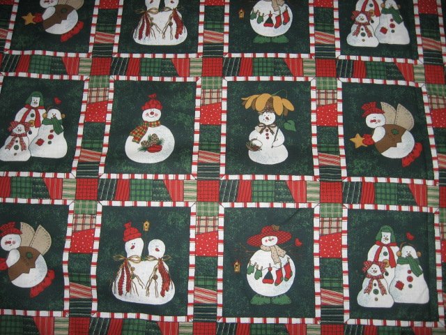 Image 1 of Snowmen Christmas cotton fabric squares by the yard to sew