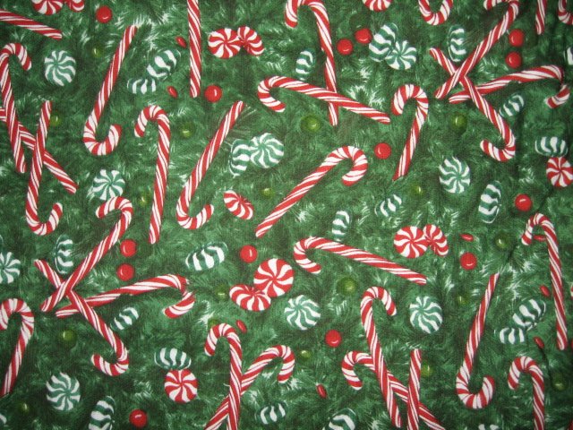 Image 0 of Candy Cane pine bough stripes green cotton fabric by the yard