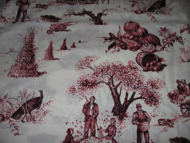 Image 1 of Toile Thanksgiving pumpkin,squash,turkey harvest cotton fabric by the yard