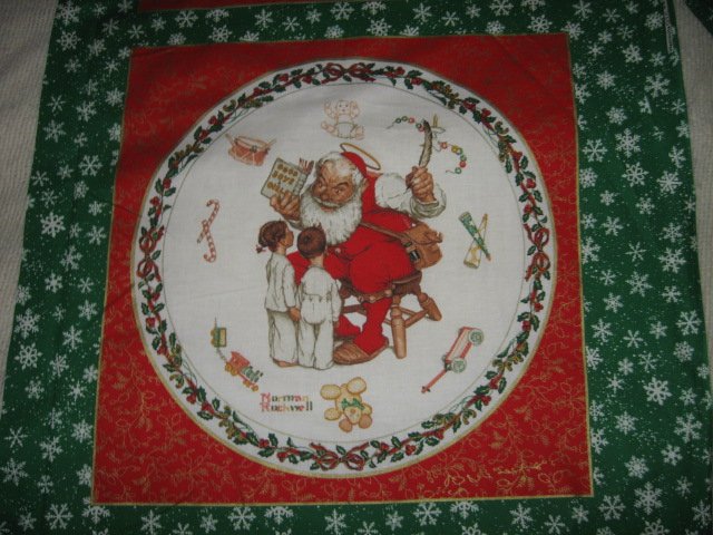 Rockwell Christmas Santa gift list toys cotton fabric pillow panels set of two