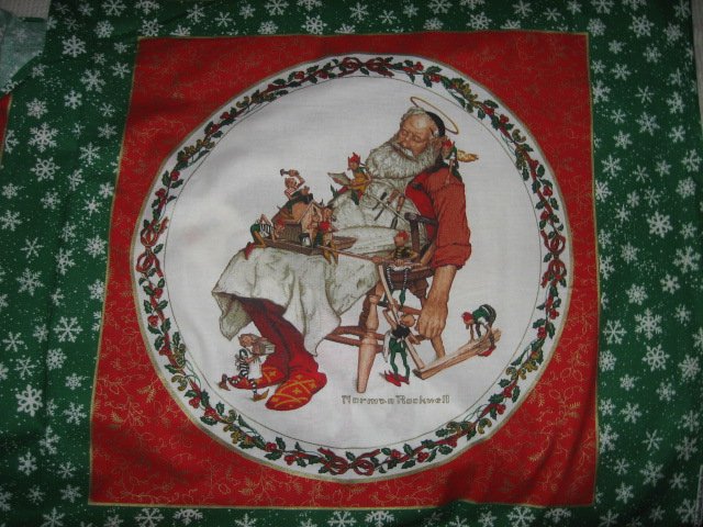 Image 1 of Rockwell Christmas Santa gift list toys cotton fabric pillow panels set of two