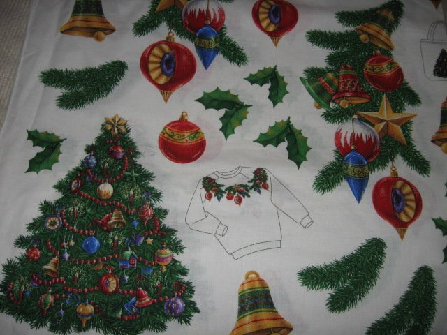 Christmas appliques bulbs bells holly cotton fabric by the yard