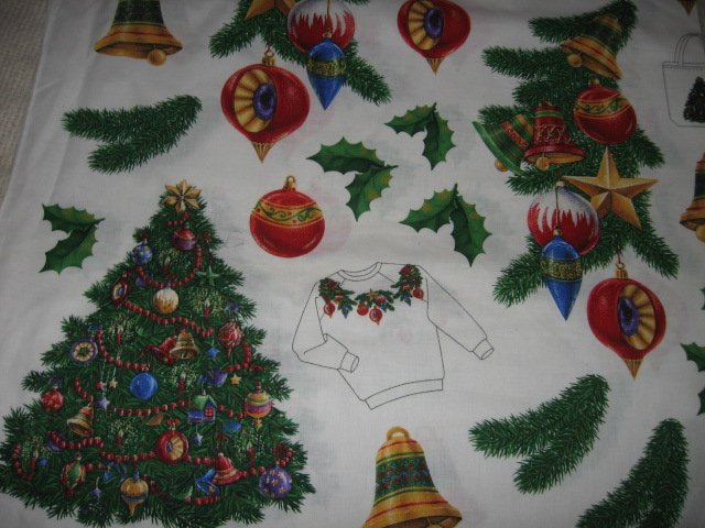 Image 0 of Christmas appliques bulbs bells holly cotton fabric by the yard