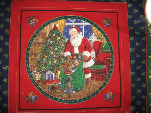 Santa toys tree fireside cotton frabric set of two pillow panels