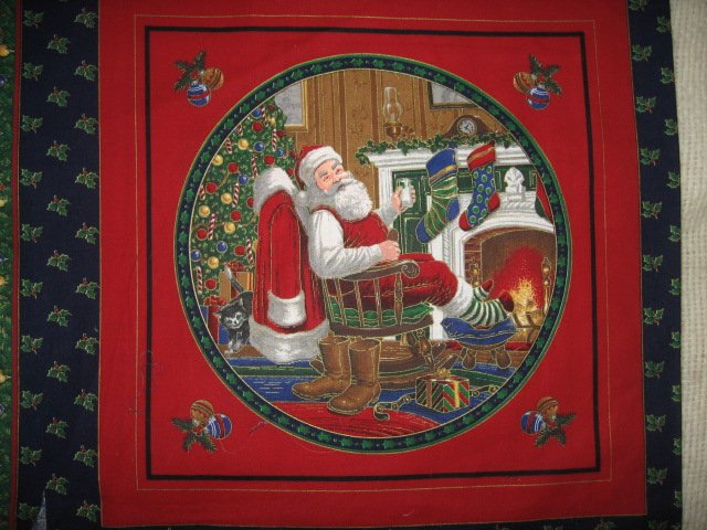 Image 1 of Santa toys tree fireside cotton frabric set of two pillow panels