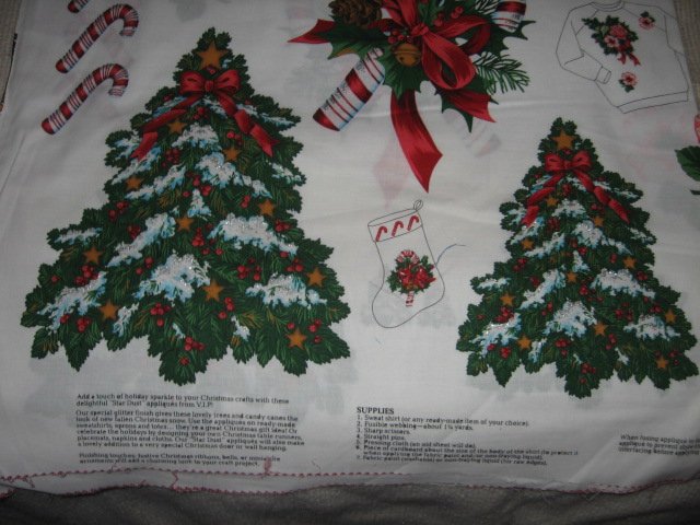 Image 0 of candycane pinecone holly bells Christmas cotton fabric appliques two yard piece