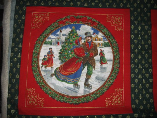 Image 0 of Victorian caroliers skating cotton fabric set of two pillow panels