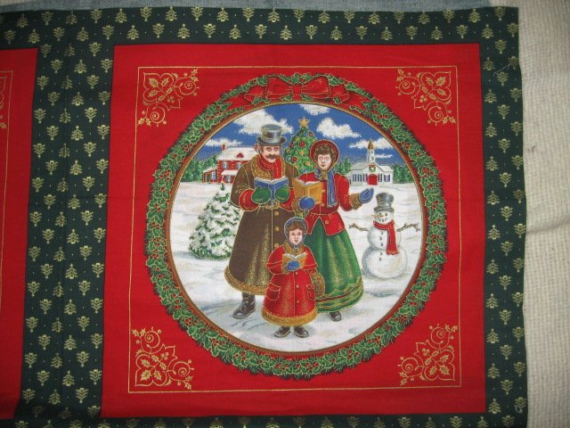 Image 1 of Victorian caroliers skating cotton fabric set of two pillow panels