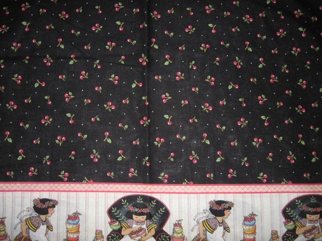 Image 0 of Mary Engelbreit cherries cotton fabric border print 55 inch by 58 inches