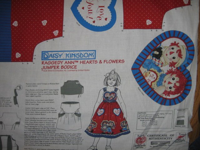 Image 0 of Jumper to sew Raggedy Ann hearts flowers  cotton fabric 