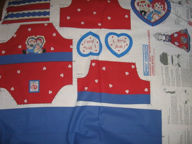 Image 1 of Jumper to sew Raggedy Ann hearts flowers  cotton fabric 
