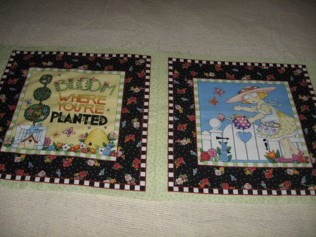 Image 0 of Mary Engelbreit bloom where you're planted set 2 cotton pillow panels