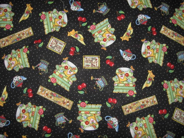 Image 0 of Mary Engelbreit home sweet home chair hat cherries cotton fabric end piece 