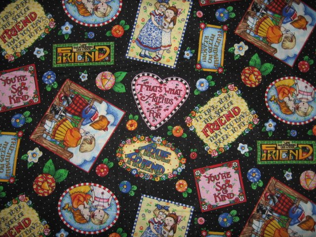 Mary Engelbreit friendship sayings  hearts cotton Fabric by the yard