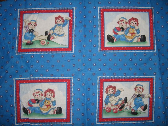 Wagon Flowers Raggedy Ann and Andy fabric four picture set 