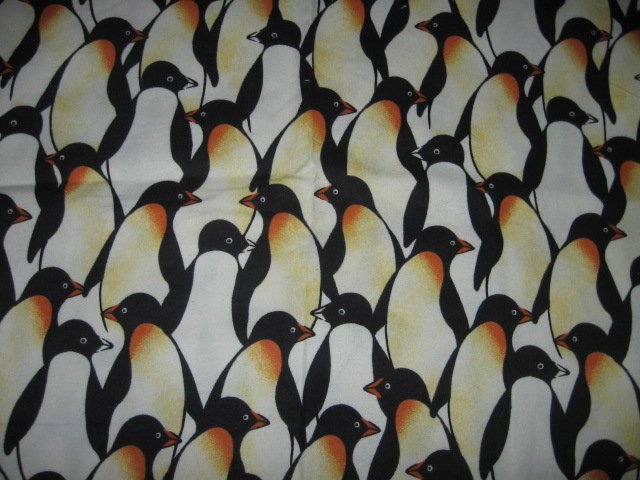 Penguin collage flannel fabric 18 inch by 40 inch piece