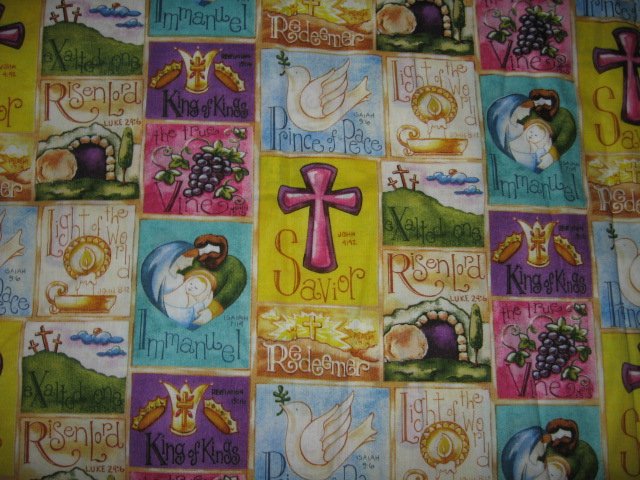 Religious collage redeemer savior cross lord king kings fabric 31 in by 44 inch
