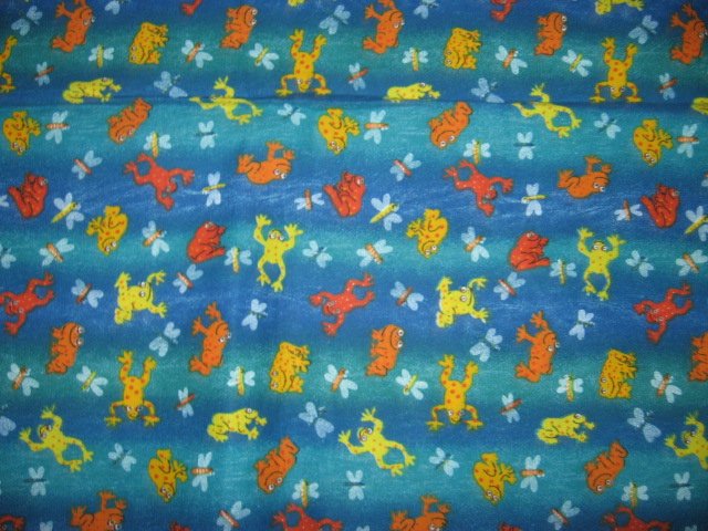 multi colored frogs dragonflies three fat quarters cotton fabric  