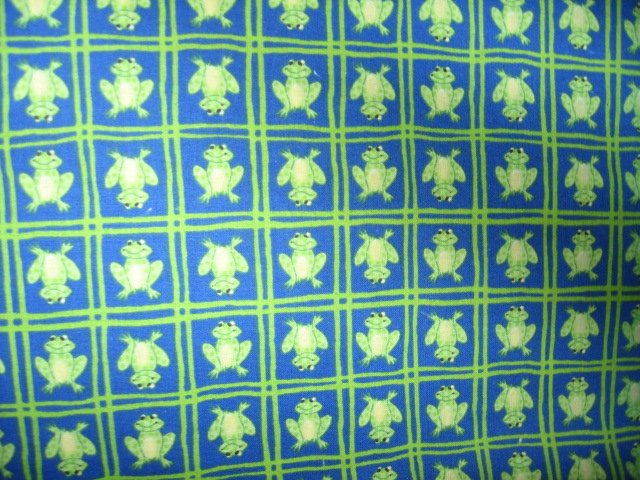 frog on blue squares cotton fabric by the yard 44 inch wide