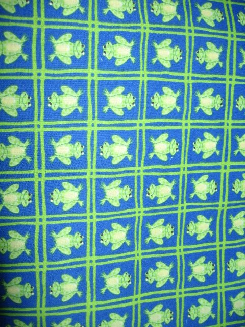 Image 1 of frog on blue squares cotton fabric by the yard 44 inch wide