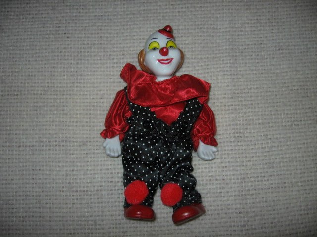 clown ceramic parts red black silk clothes 8 inch