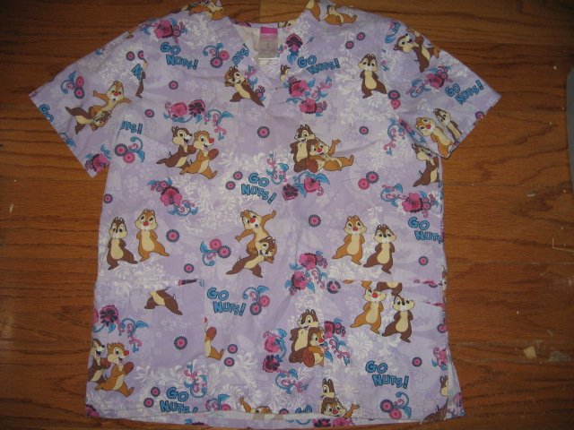 Medical gown Disney chipmunk go nuts size M like new with tag