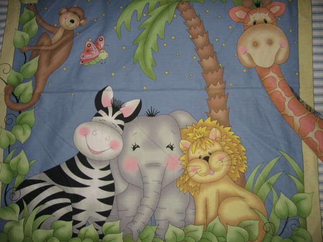 Image 0 of Bazoople Giraffe Zebra Monkey Lion Elephant child fabric wall panel 