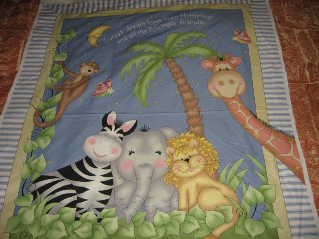 Image 1 of Bazoople Giraffe Zebra Monkey Lion Elephant child fabric wall panel 