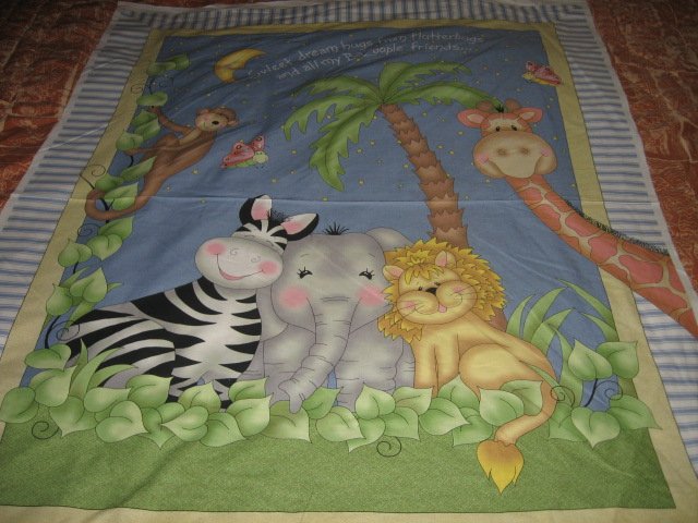 Image 2 of Bazoople Giraffe Zebra Monkey Lion Elephant child fabric wall panel 