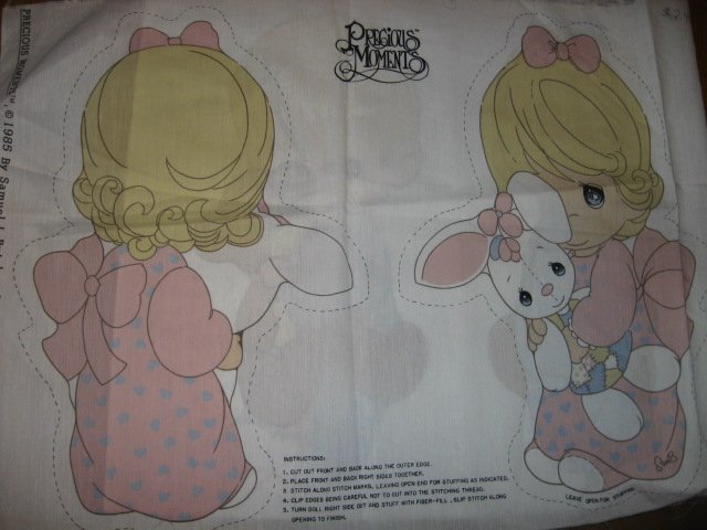 Image 1 of boy teddy girl bunny Fabric Precious Moments dolls To stuff cut and Sew